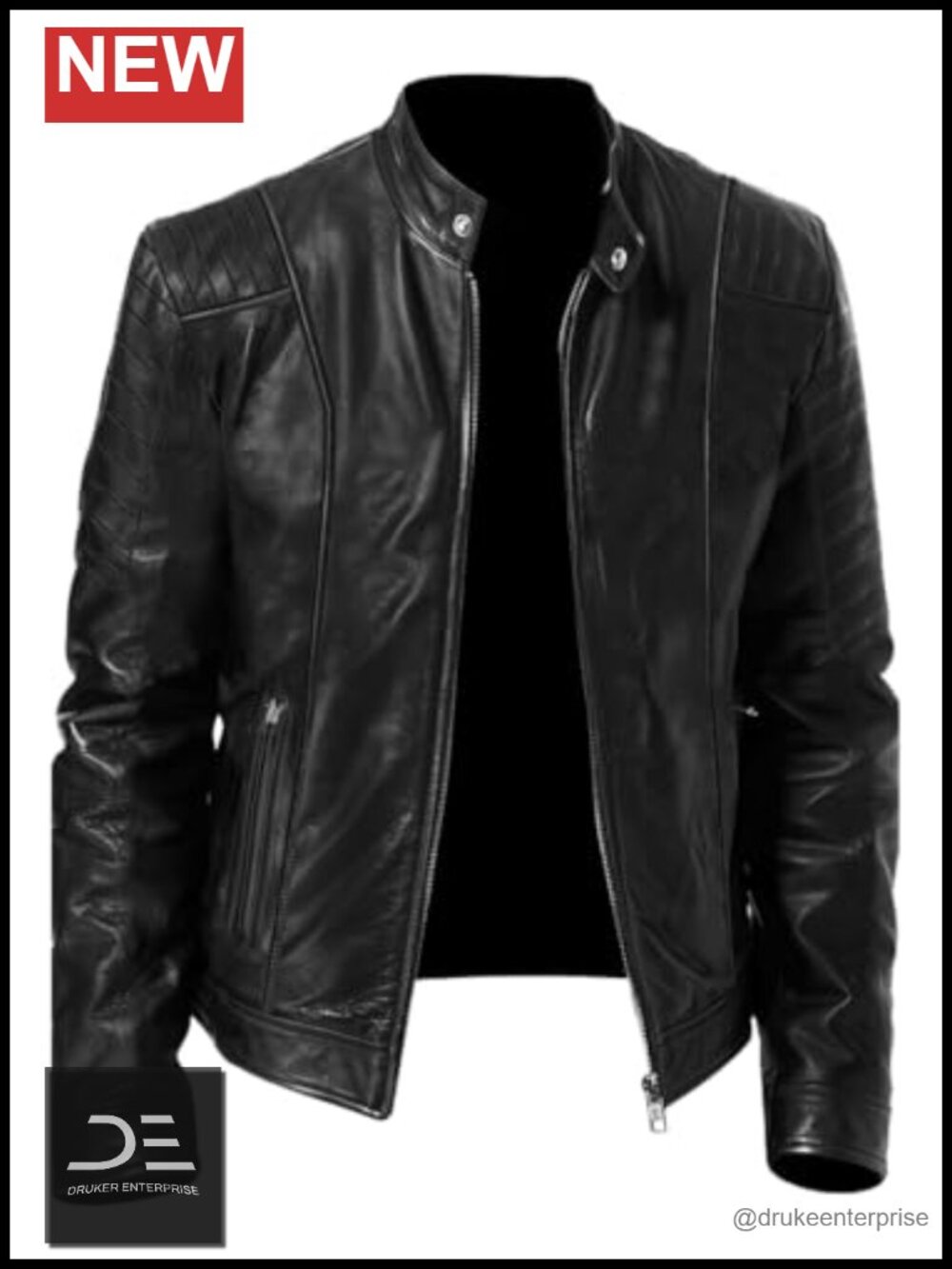 Faux Leather Motorcycle Jacket Quilted Shoulders Zip Front Biker